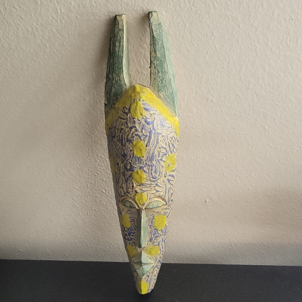 From Africa Handcrafted Yellow and Green Tribal Mask